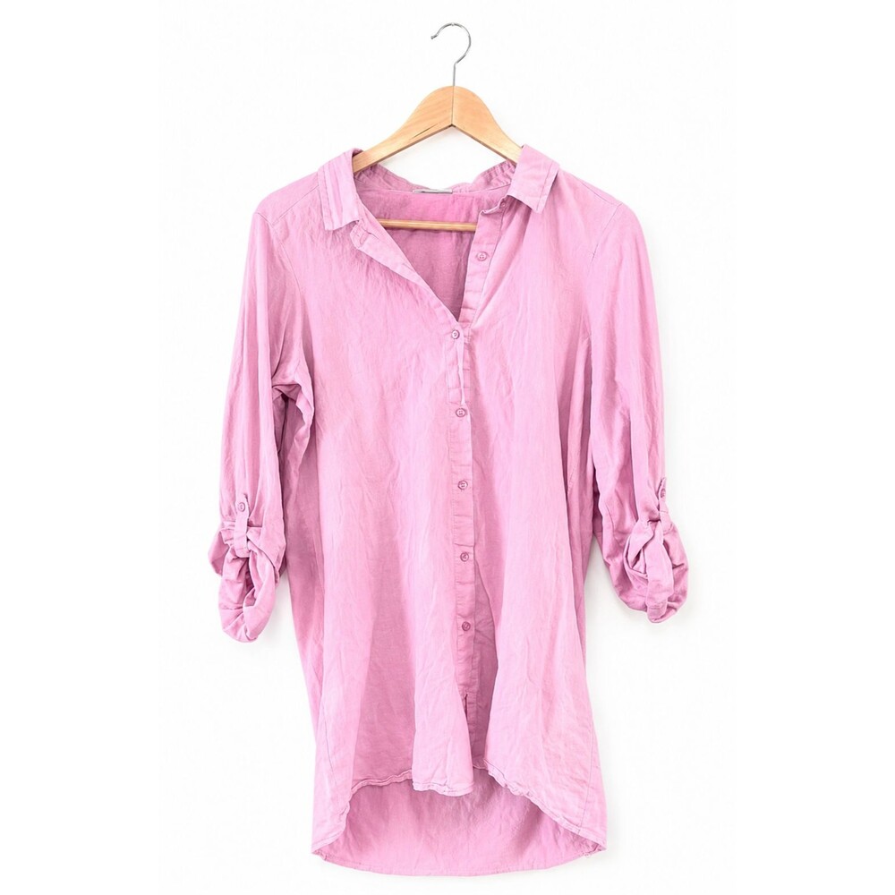 Shimera by Nordstrom Orchid Pink High Low Tunic Blouse Womens Small Button Down